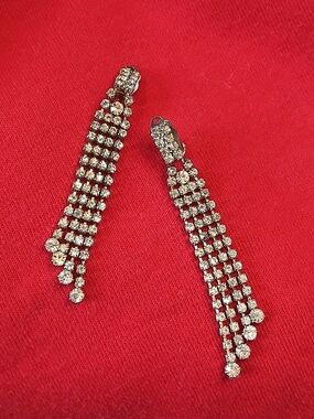 Rhinetone Crystal Cascade Drop Earrings Clips
